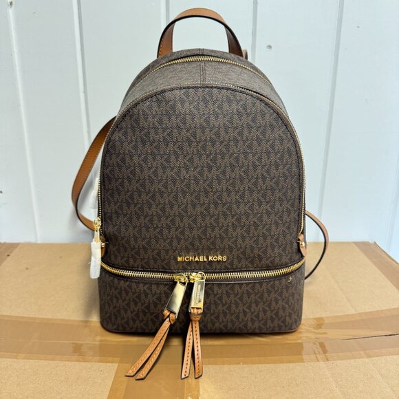 Michael Kors Rhea Medium Logo Backpack - Brown - Picture 7 of 8